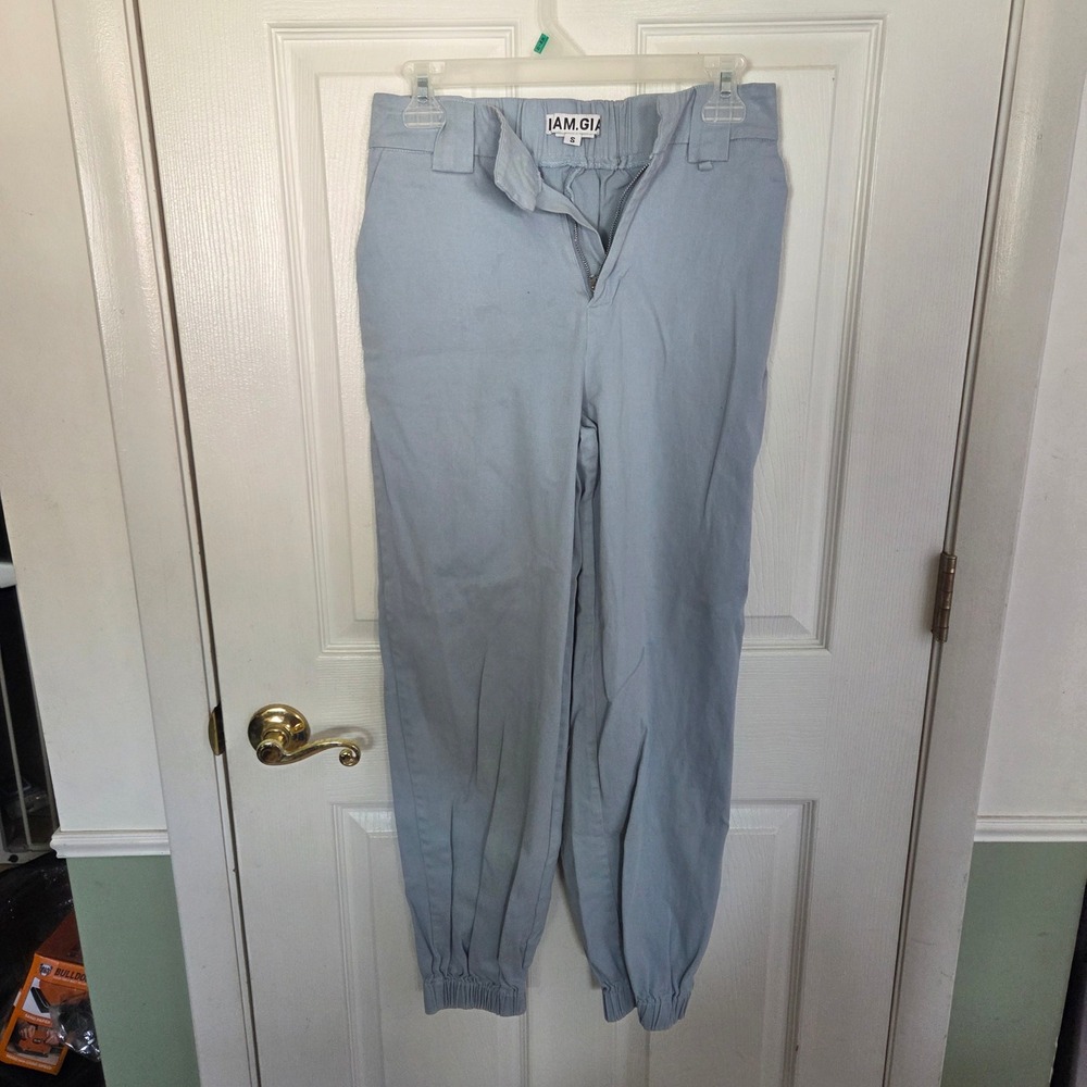 I.AM.GIA S Cobain Pants Light Blue High Waisted Cargo Joggers Women Streetwear